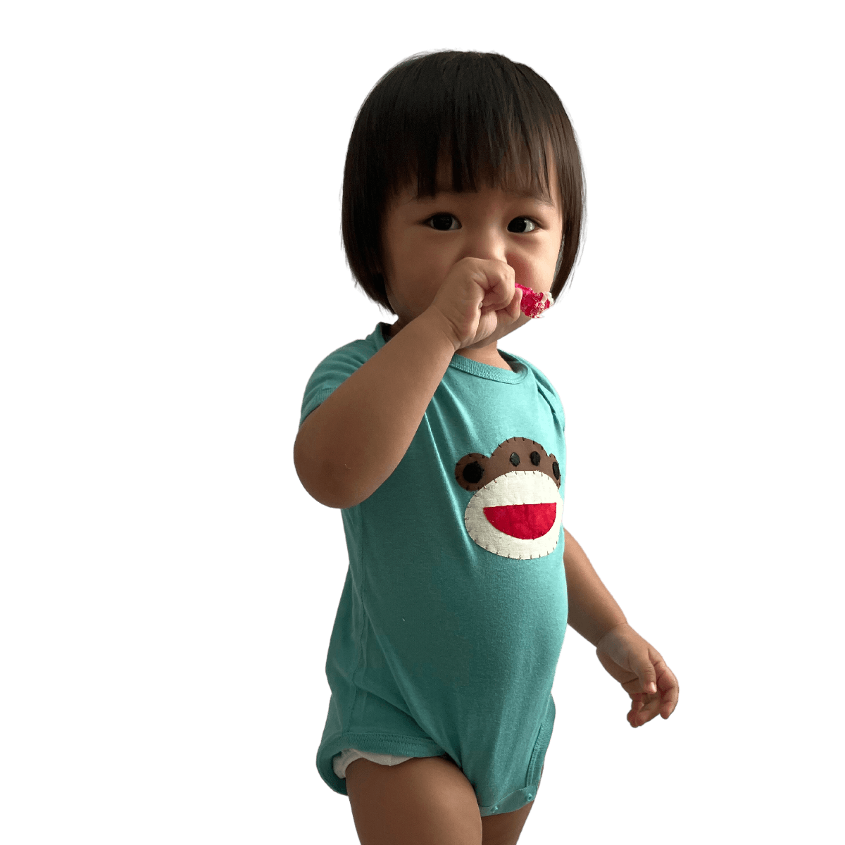 Baby Onesie with Hand-Appliqued Batik Happy Monkey