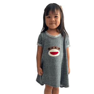 Melange Dress in Gray with Hand-Appliqued Happy Monkey