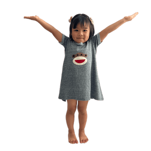 Melange Dress in Gray with Hand-Appliqued Happy Monkey