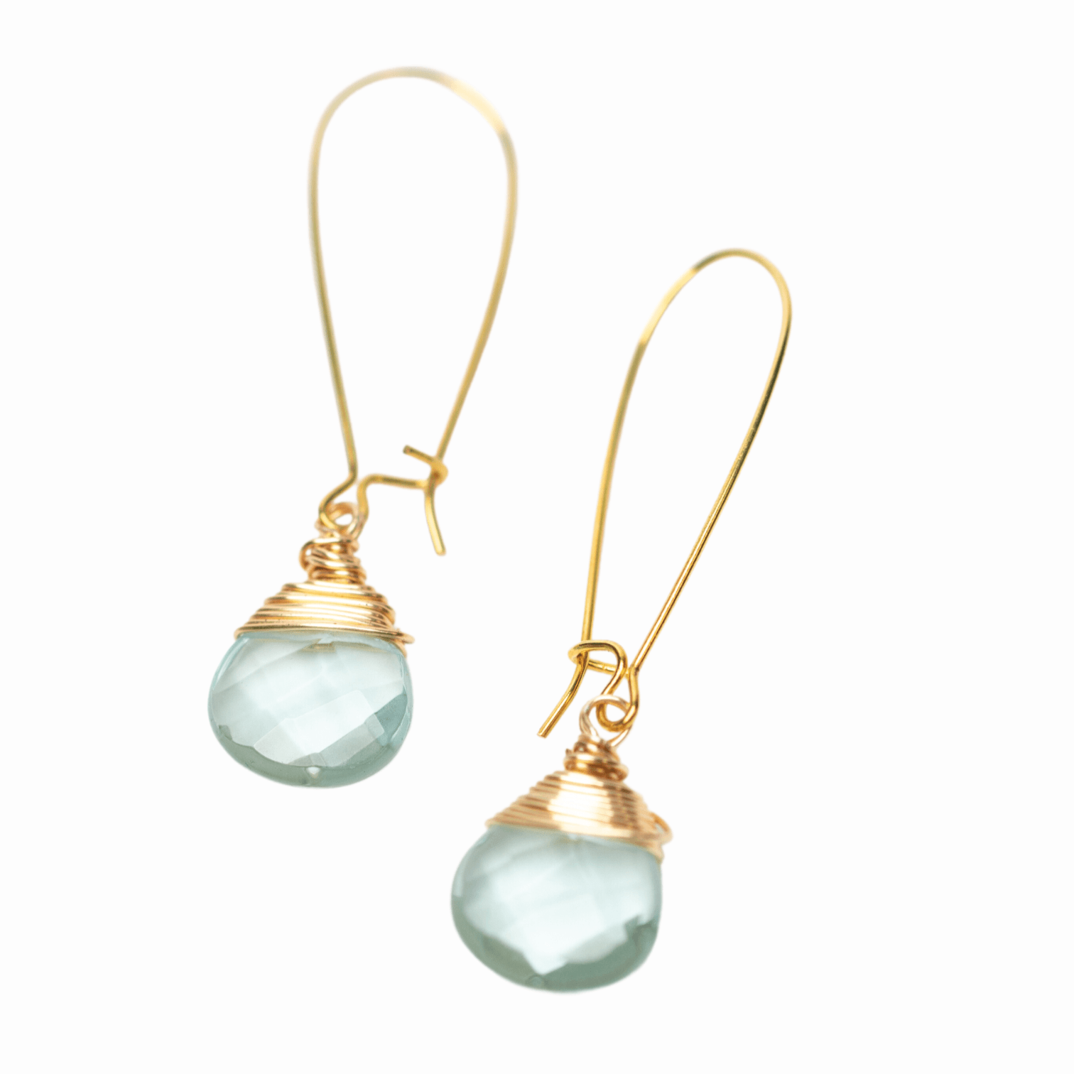 Aqua Quartz Teardrop Earrings in Gold - Forai