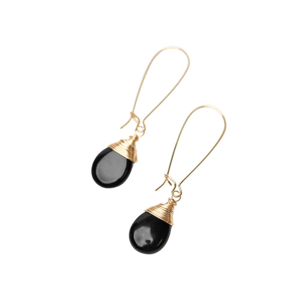 Black Onyx Teardrop Earrings in Gold by Forai