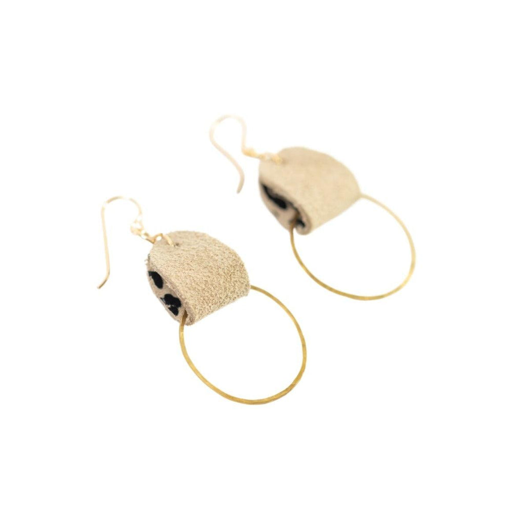 Brass Leopard Leather Hoop Earrings. Forai refugee made gifts. Effortless fashion for good.