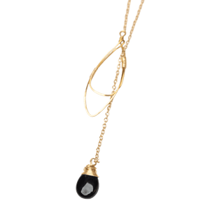 Black Onyx Teardrop Lariat Necklace in Gold by Forai