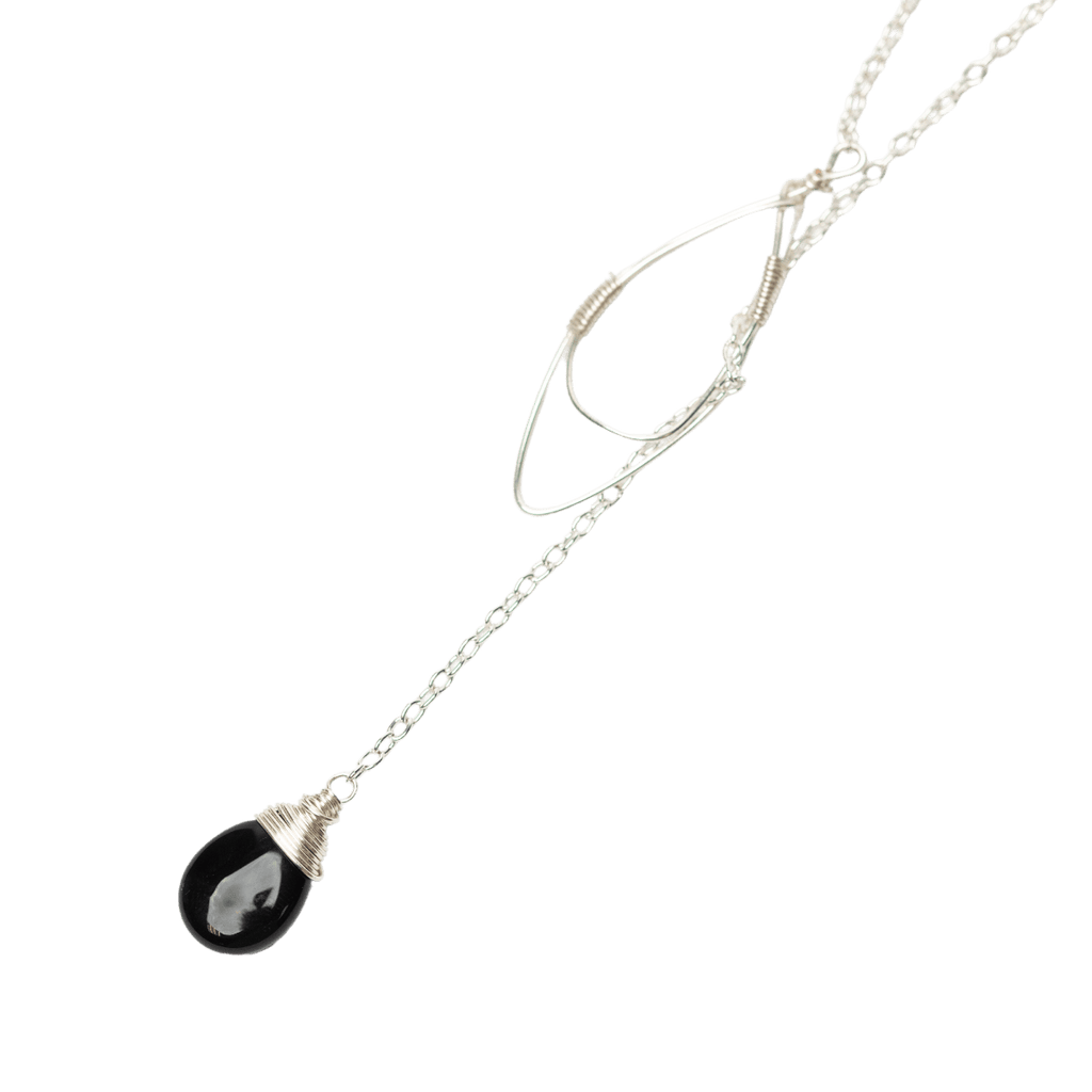 Black Onyx Teardrop Lariat Necklace in Silver by Forai