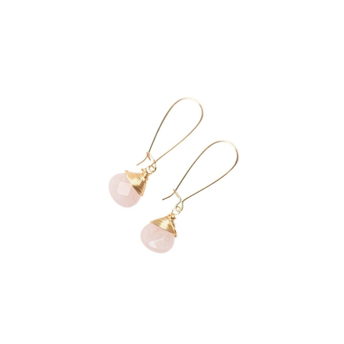 Rose Quartz Teardrop Earrings in Gold - Forai