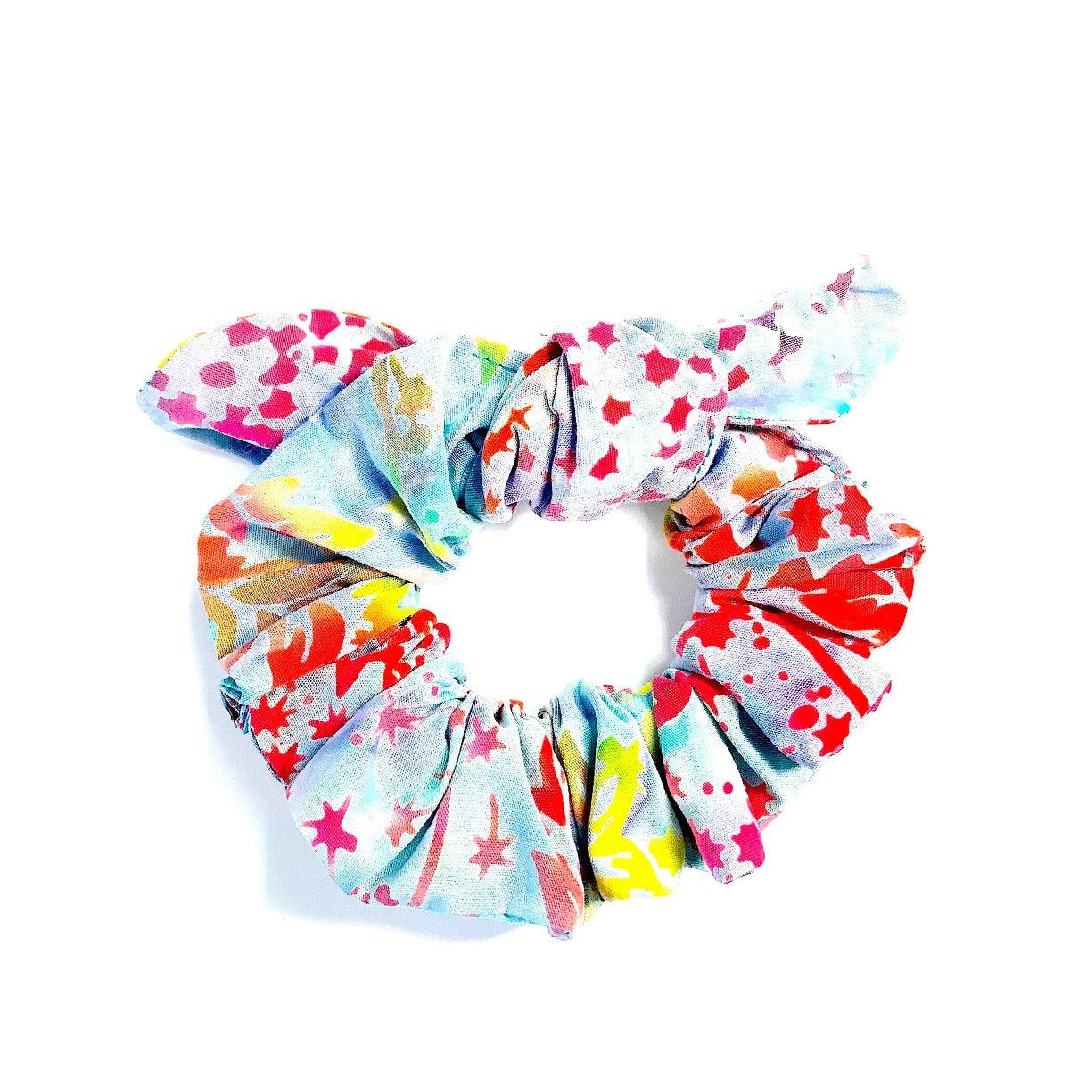 Batik handsewn scrunchies. Forai refugee made gifts. Fashion for good.