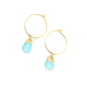 Aqua Chalcedony Hoop Earrings in Gold - Forai