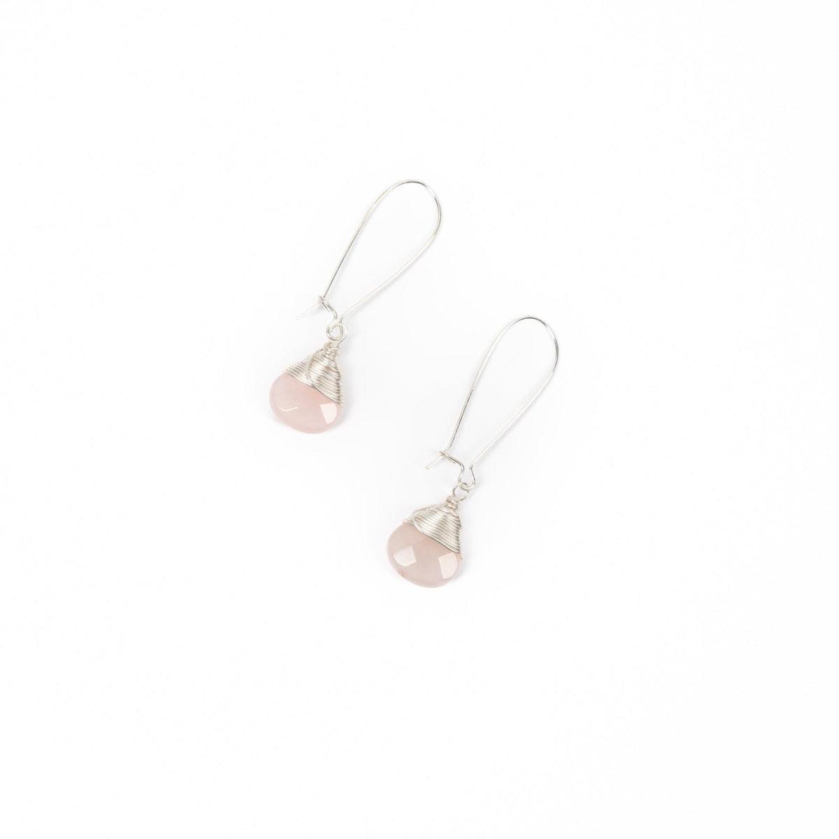 Rose Quartz Teardrop Earrings in Silver - Forai