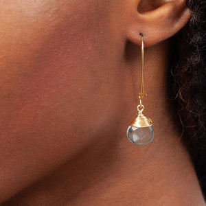 Aqua Quartz Teardrop Earrings in Gold - Forai