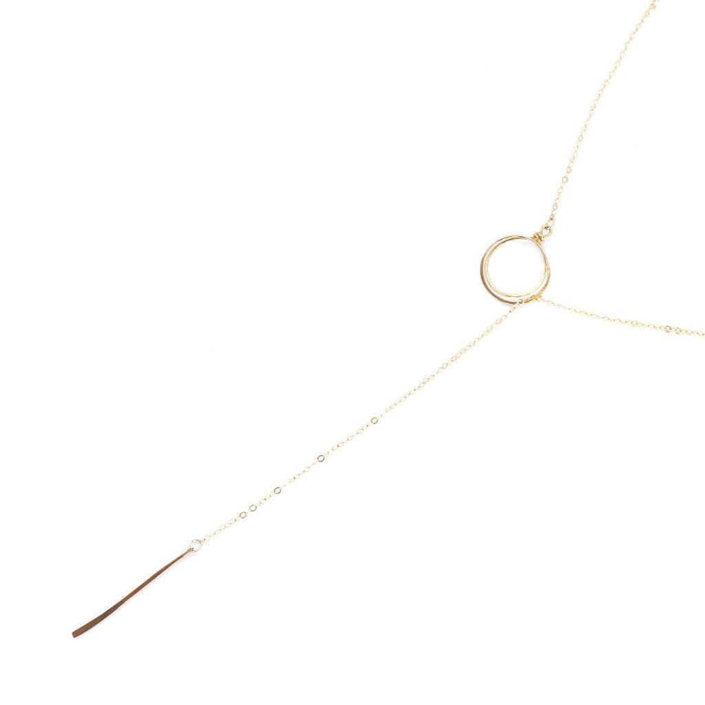 Circle and Line Lariat Necklace in Gold - Forai