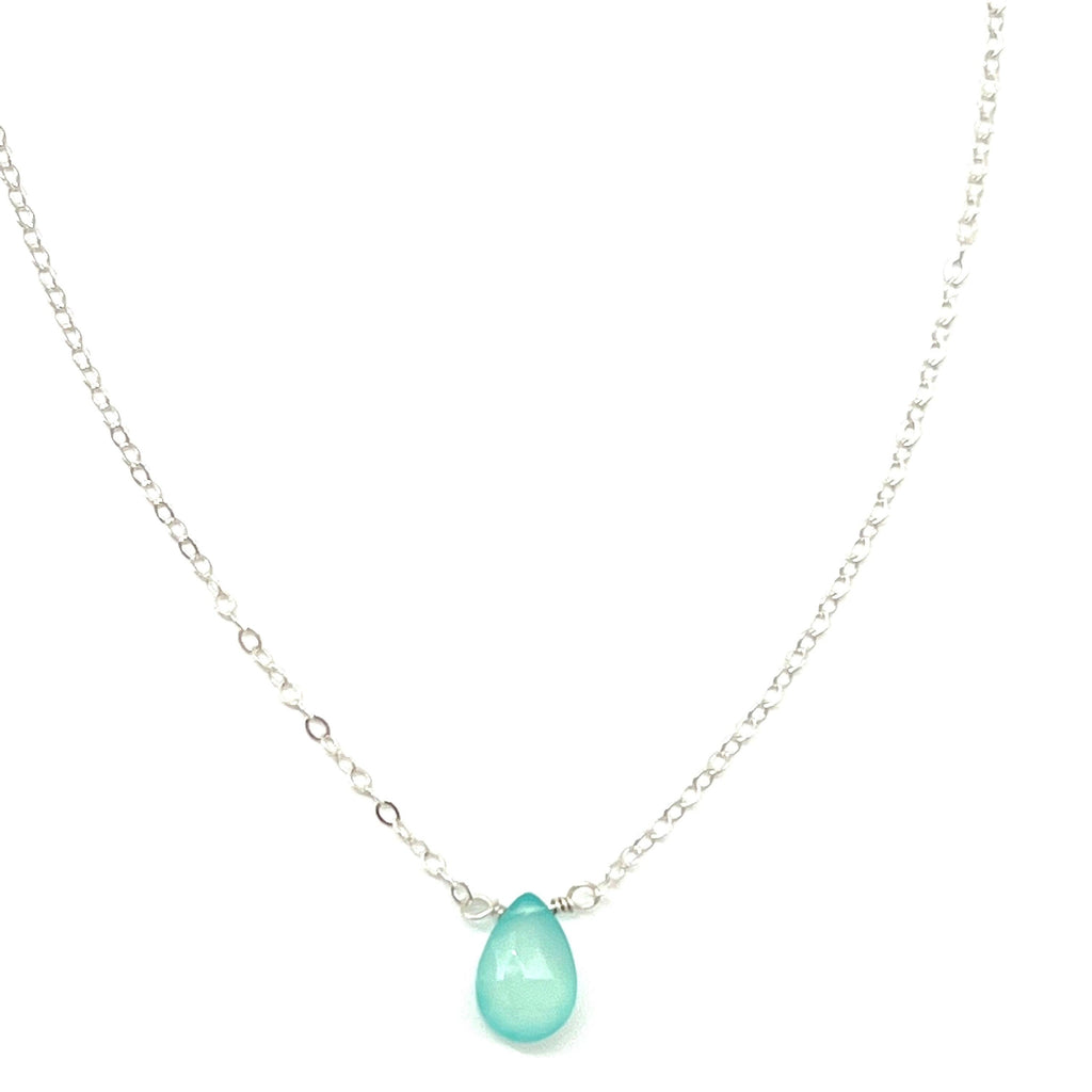 Aqua Chalcedony Teardrop Necklace in Silver - Forai